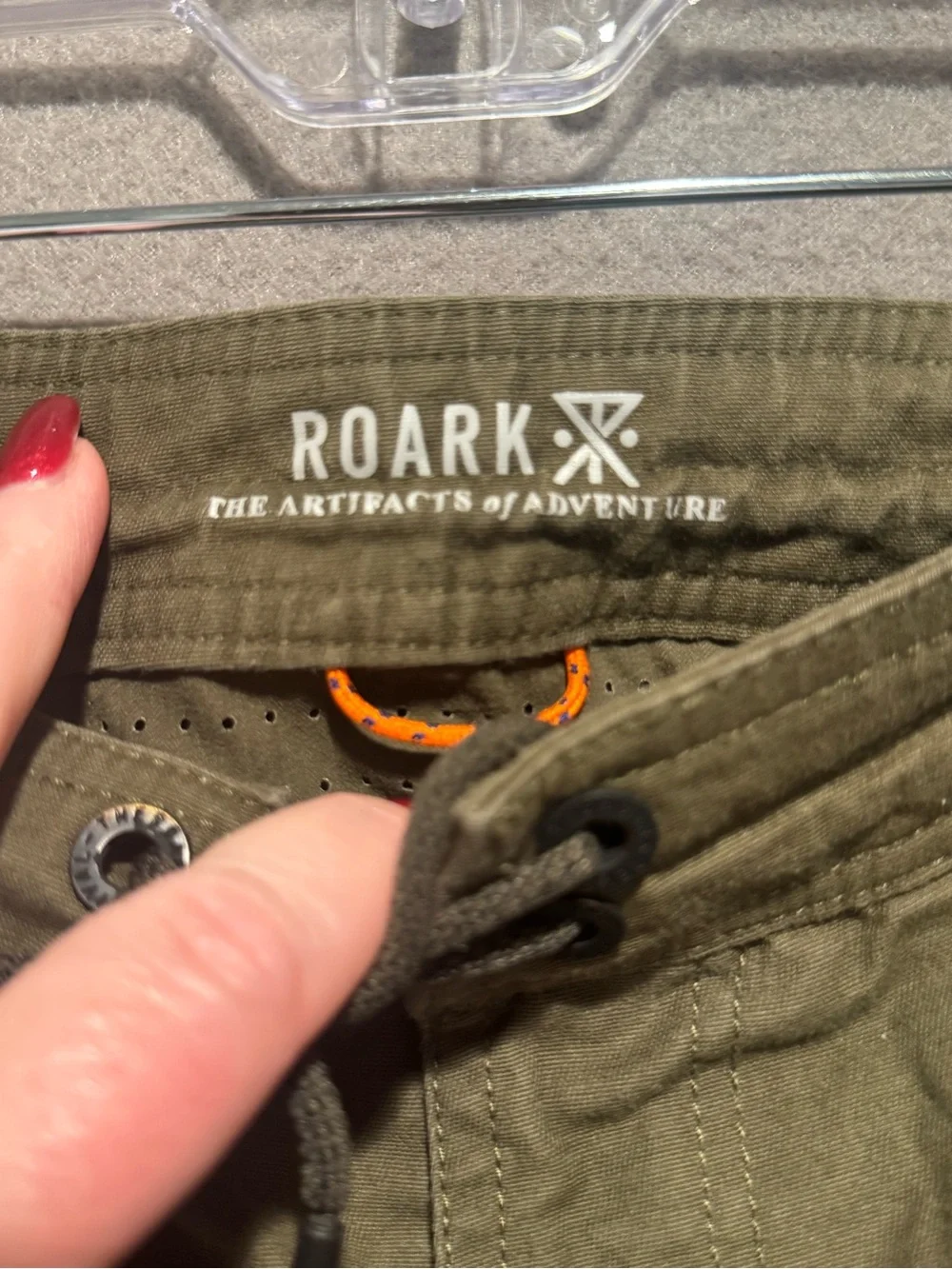 Roark Olive Green Utility Drawstring Shorts with Orange Accent